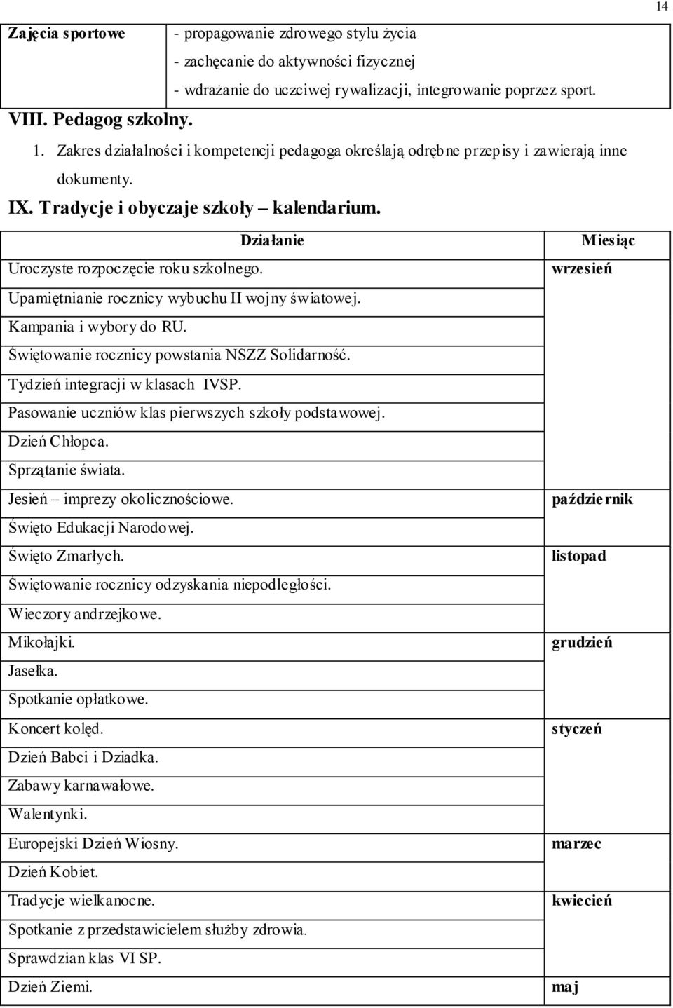 wrzesień Upamiętnianie rocznicy wybuchu II wojny światowej. Kampania i wybory do RU. Świętowanie rocznicy powstania NSZZ Solidarność. Tydzień integracji w klasach IVSP.