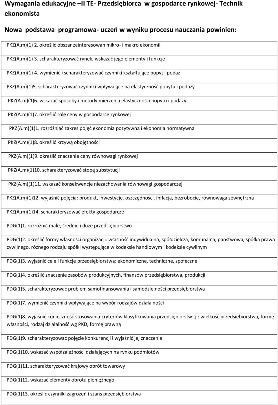 wymienid i scharakteryzowad czynniki kształtujące popyt i podaż PKZ(A.m)(1)5. scharakteryzowad czynniki wpływające na elastycznośd popytu i podaży PKZ(A.m)(1)6.