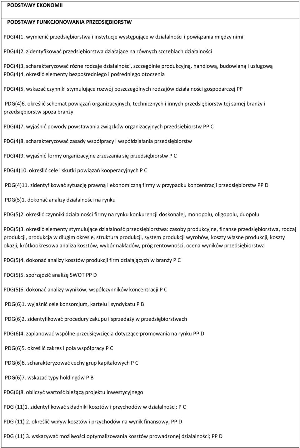 określid elementy bezpośredniego i pośredniego otoczenia PDG(4)5. wskazad czynniki stymulujące rozwój poszczególnych rodzajów działalności gospodarczej PP PDG(4)6.