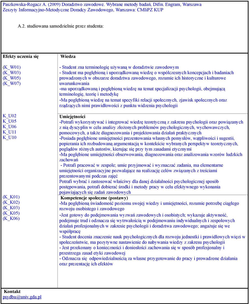 studiowana samodzielnie przez studenta: Efekty uczenia się (K_W01) (K_W03) (K_W05) (K_W07) K_U02 K_U05 K_U06 K_U11 K_U10 (K_K01) (K_K02) (K_K03) (K_K05) (K_K06) Wiedza - Student zna terminologię