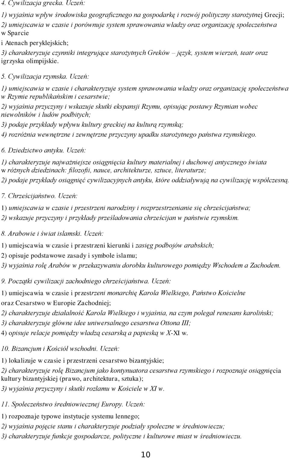 Sparcie i Atenach peryklejskich; 3) charakteryzuje czynniki integrujące starożytnych Greków język, system wierzeń, teatr oraz igrzyska olimpijskie. 5. Cywilizacja rzymska.