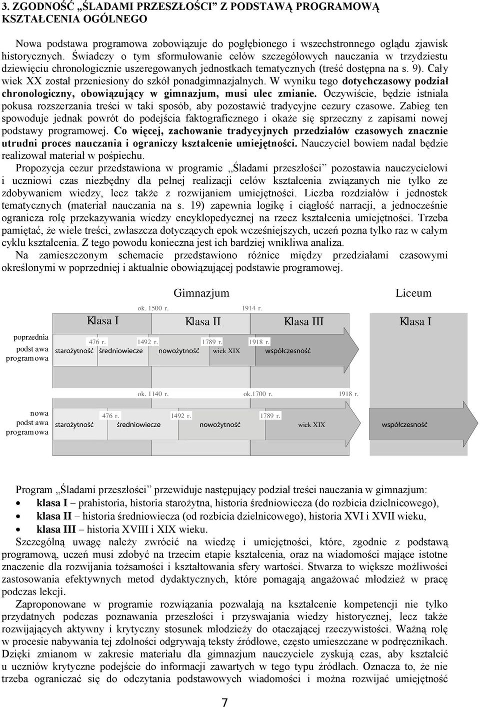 Cały wiek XX został przeniesiony do szkół ponadgimnazjalnych. W wyniku tego dotychczasowy podział chronologiczny, obowiązujący w gimnazjum, musi ulec zmianie.