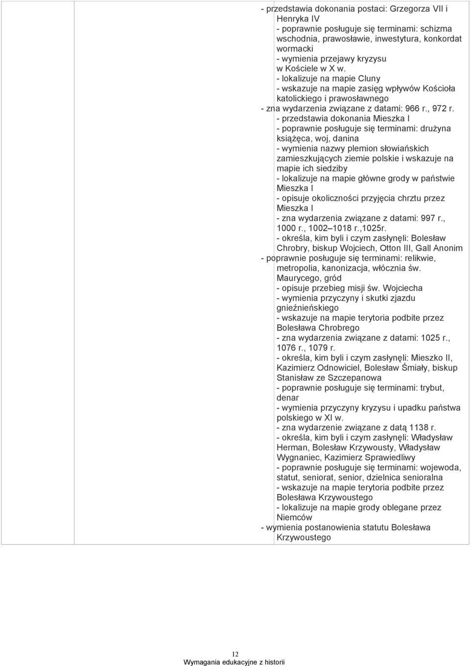 - przedstawia dokonania Mieszka I - poprawnie posługuje się terminami: drużyna książęca, woj, danina - wymienia nazwy plemion słowiańskich zamieszkujących ziemie polskie i wskazuje na mapie ich