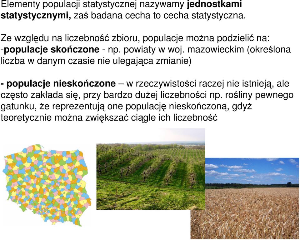 mazowieckim (określona liczba w danym czasie nie ulegająca zmianie) - populacje nieskończone w rzeczywistości raczej nie istnieją,