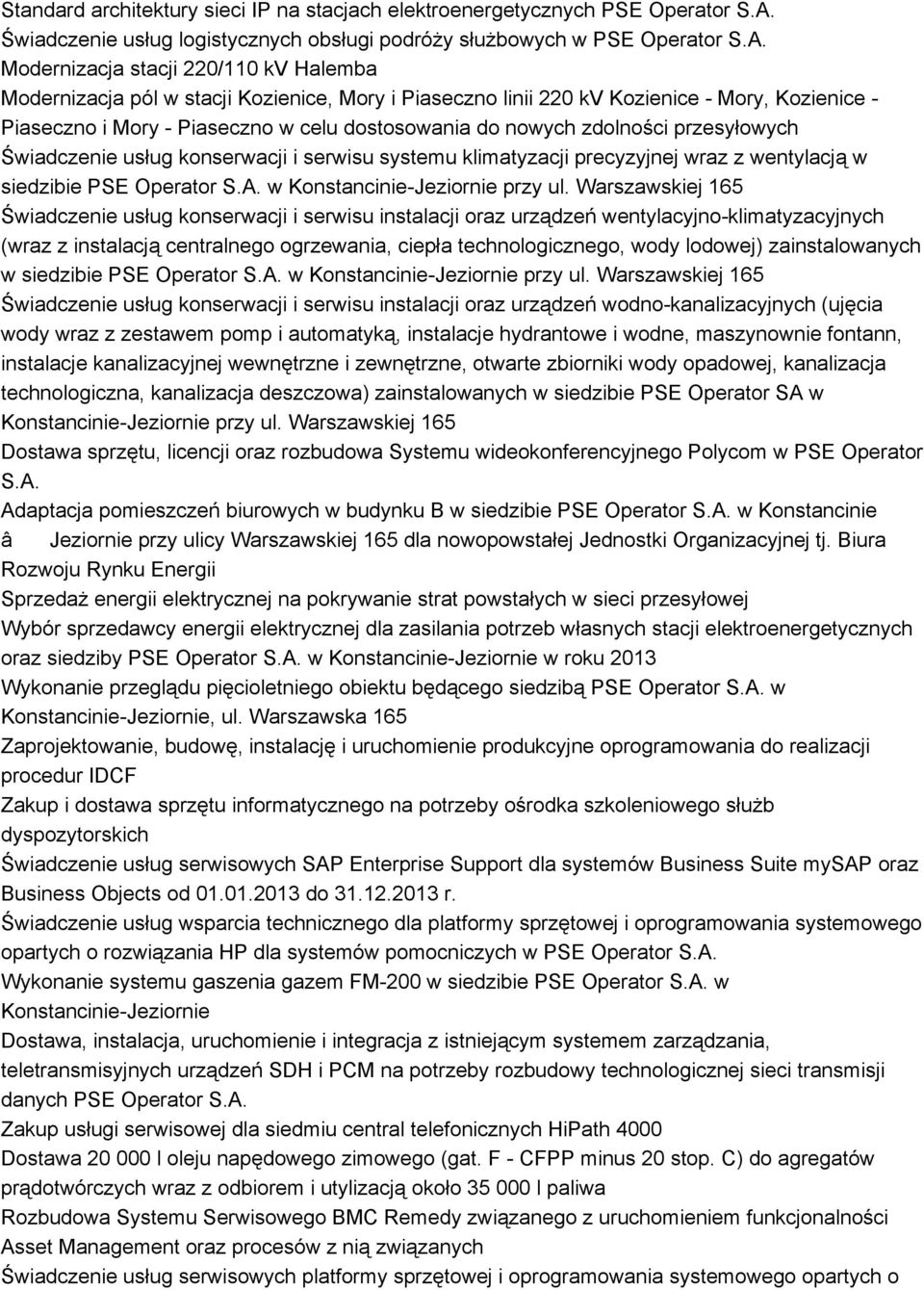 Modernizacja stacji 220/110 kv Halemba Modernizacja pól w stacji Kozienice, Mory i Piaseczno linii 220 kv Kozienice - Mory, Kozienice - Piaseczno i Mory - Piaseczno w celu dostosowania do nowych