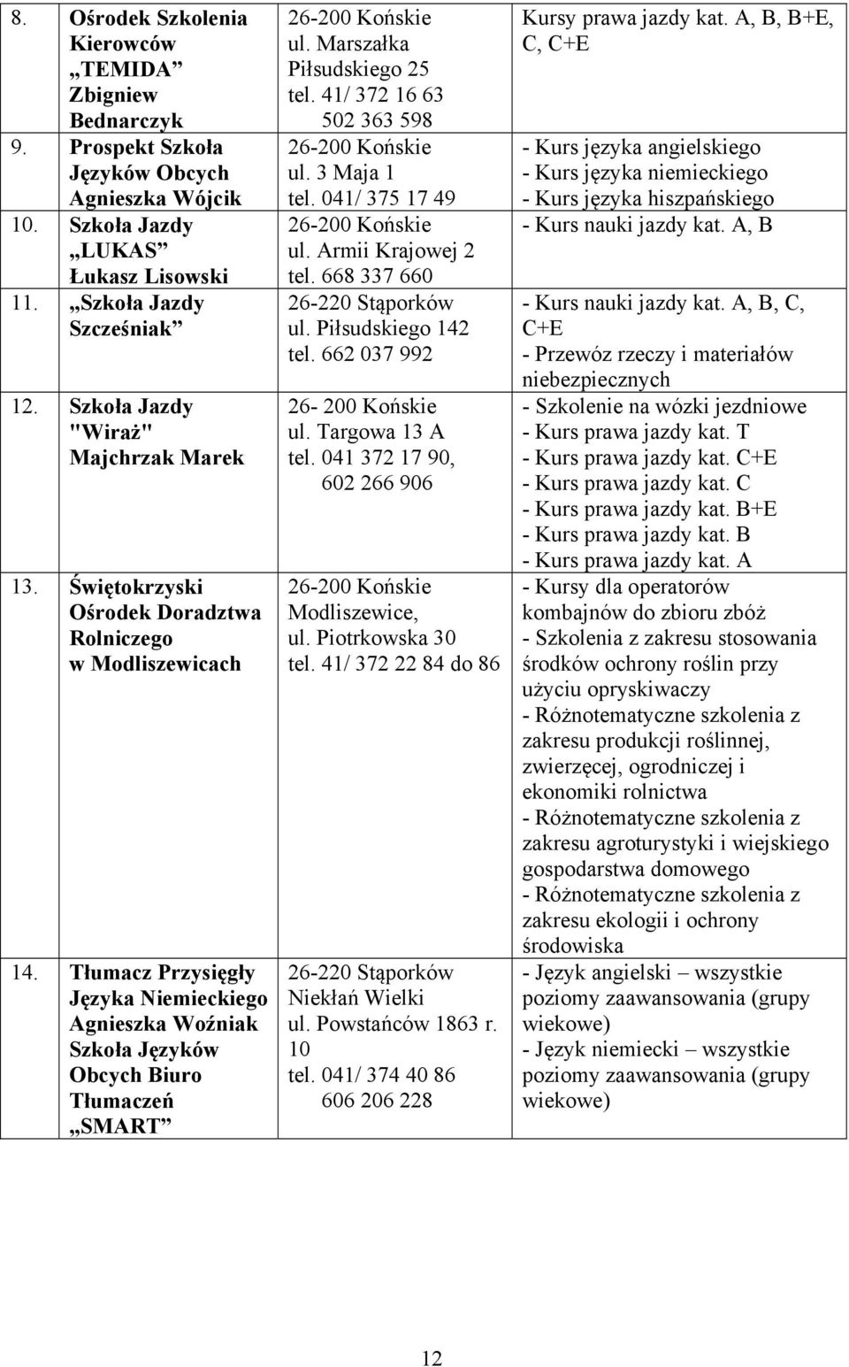 Tłumacz Przysięgły Języka Niemieckiego Agnieszka Woźniak Szkoła Języków Obcych Biuro Tłumaczeń SMART 26-200 Końskie ul. Marszałka Piłsudskiego 25 tel. 41/ 372 16 63 502 363 598 26-200 Końskie ul.