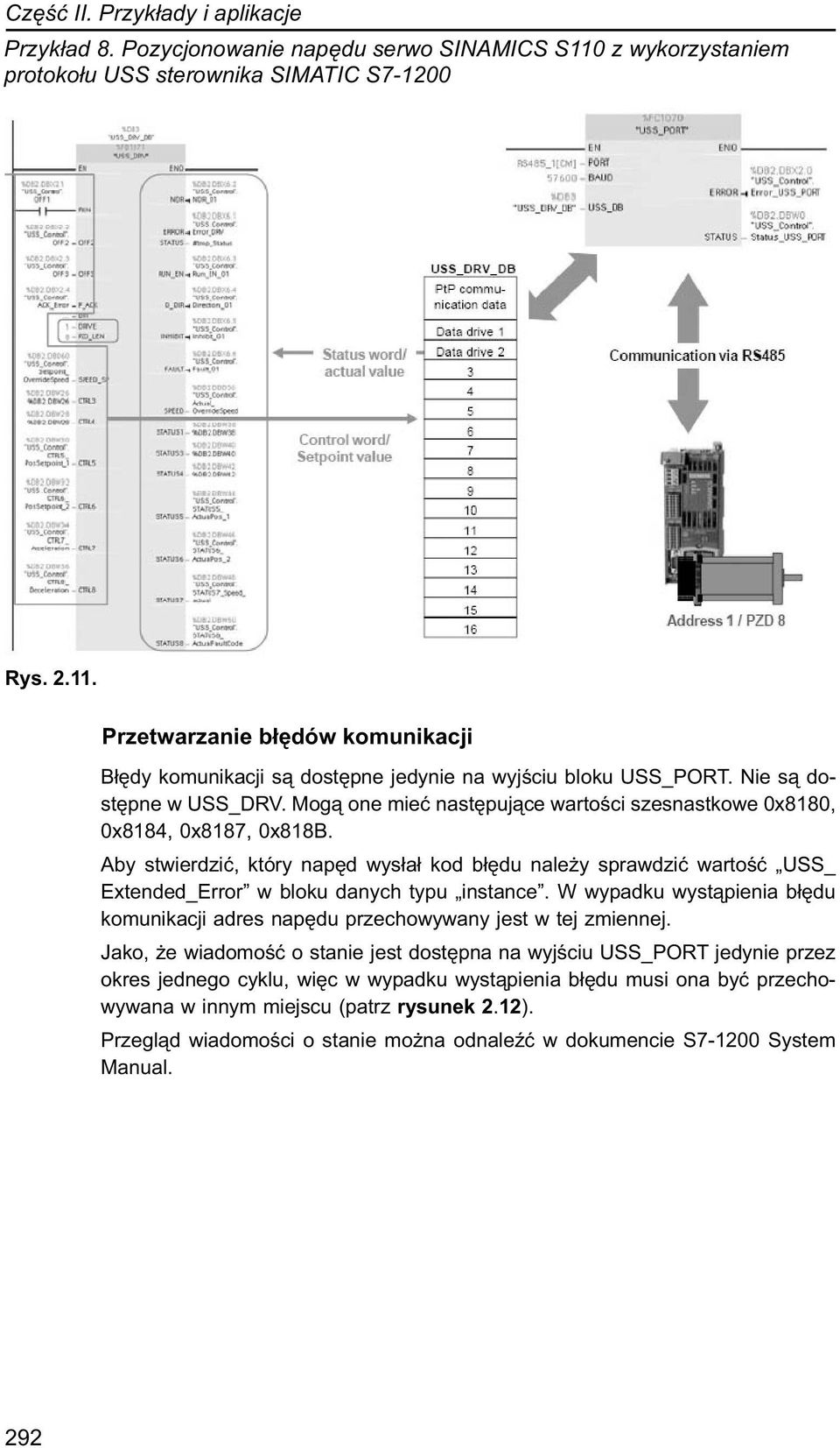 Aby stwierdzić, który napęd wysłał kod błędu należy sprawdzić wartość USS_ Extended_Error w bloku danych typu instance.