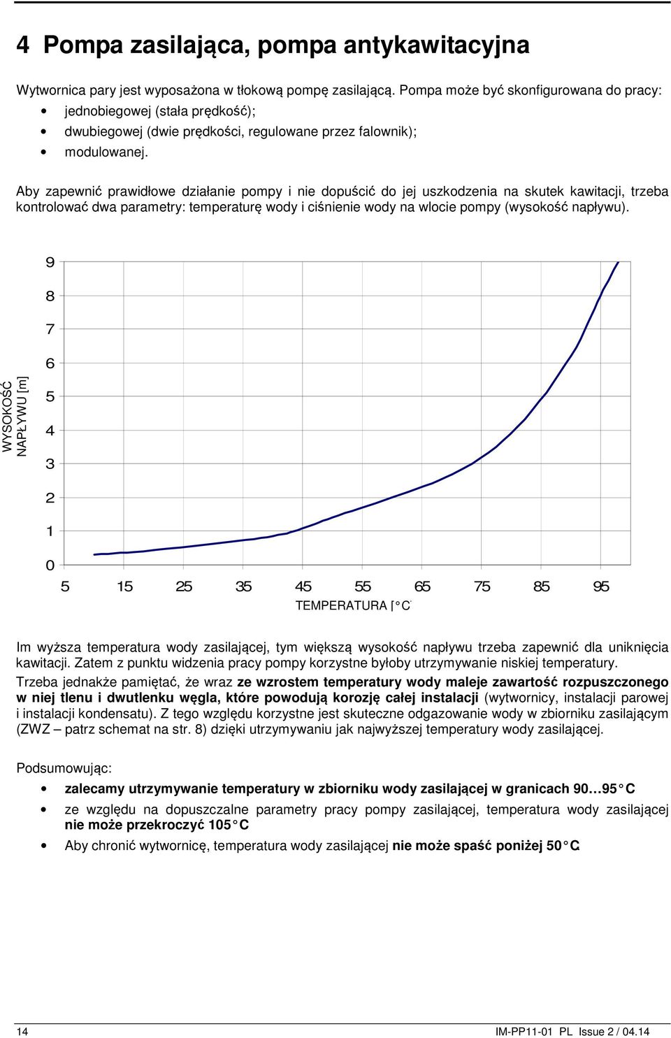Aby zapewnić prawidłowe działanie pompy i nie dopuścić do jej uszkodzenia na skutek kawitacji, trzeba kontrolować dwa parametry: temperaturę wody i ciśnienie wody na wlocie pompy (wysokość napływu).