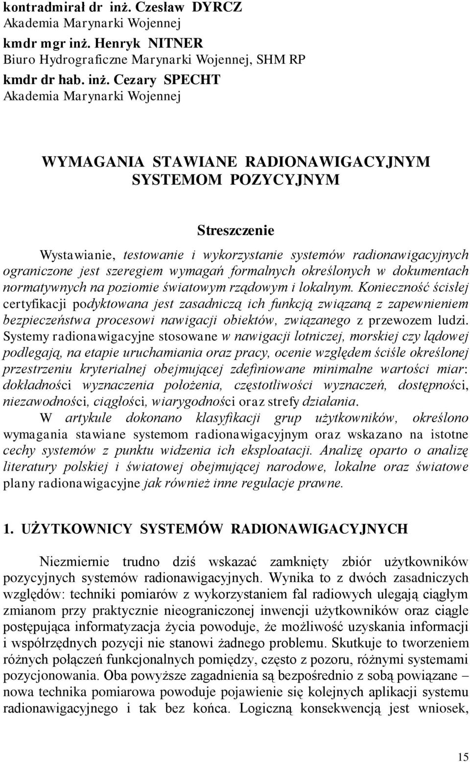 Henryk NITNER Biuro Hydrograficzne Marynarki Wojennej, SHM RP kmdr dr hab. inż.