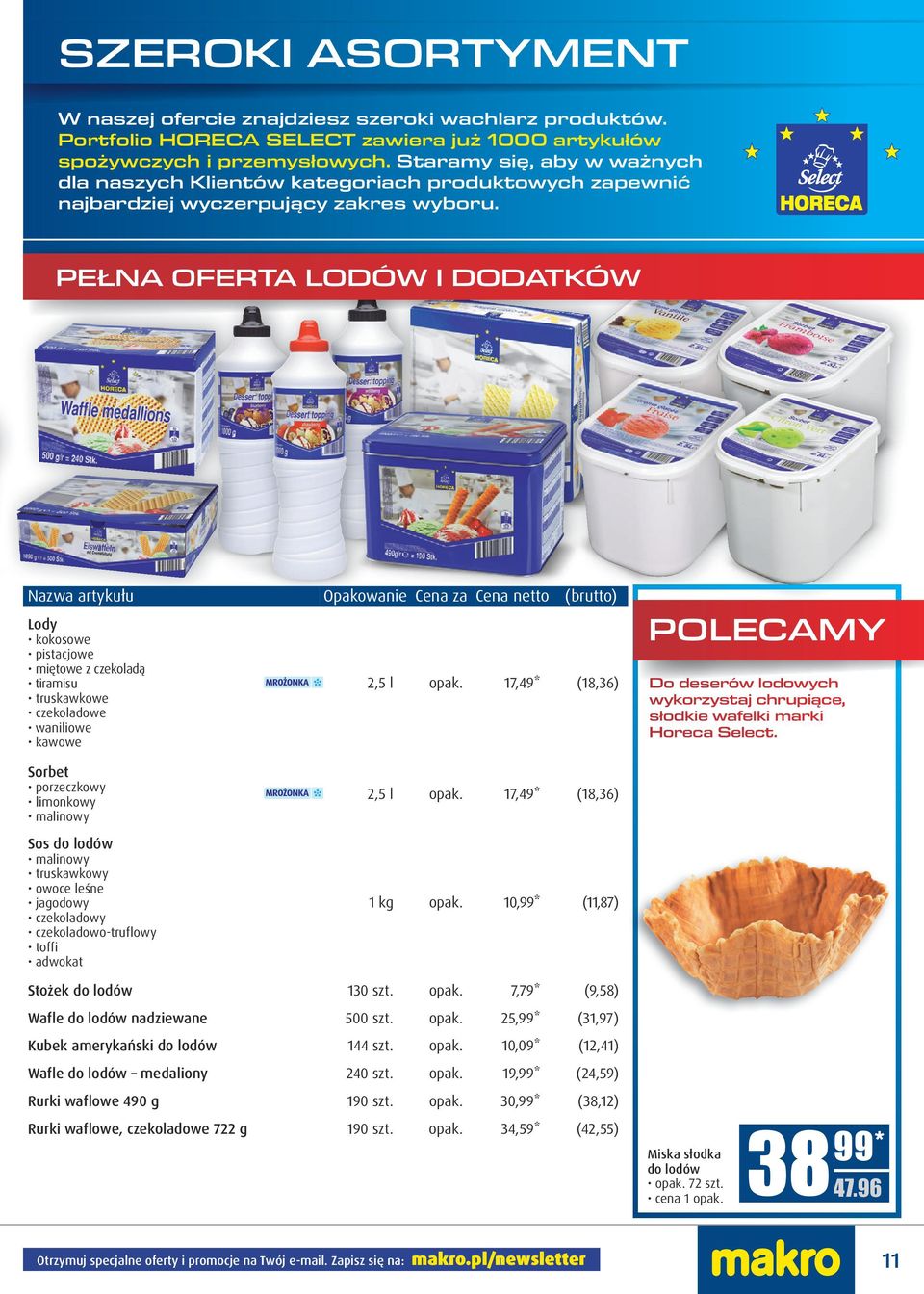 PEŁNA OFERTA LODÓW I DODATKÓW Nazwa artykułu Lody kokosowe pistacjowe miętowe z czekoladą tiramisu truskawkowe czekoladowe waniliowe kawowe Sorbet porzeczkowy limonkowy malinowy Sos do lodów malinowy