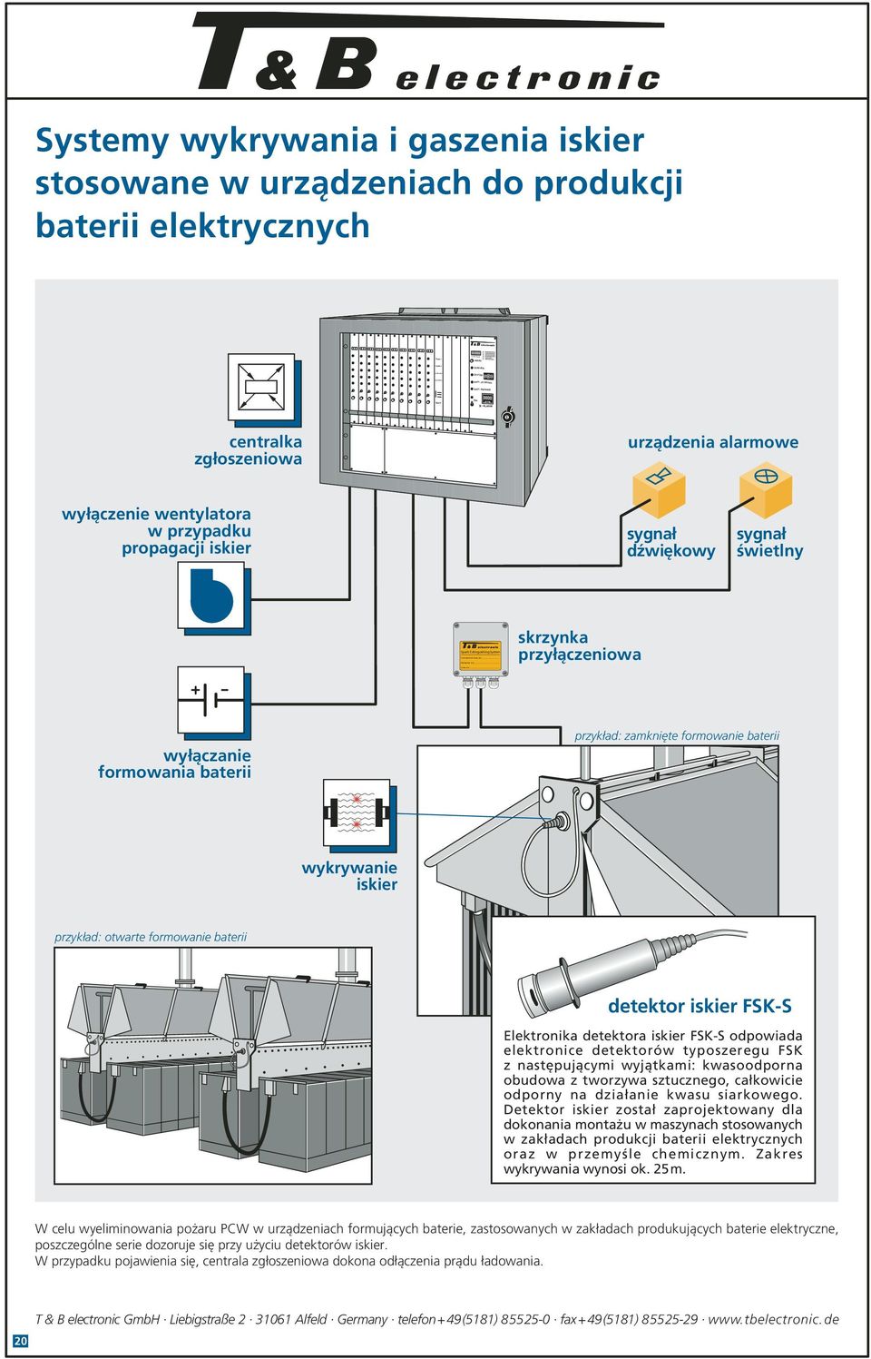 sygnał dźwiękowy sygnał świetlny Spark Extinguishing System skrzynka przyłączeniowa wyłączanie formowania baterii przykład: zamknięte formowanie baterii wykrywanie przykład: otwarte formowanie