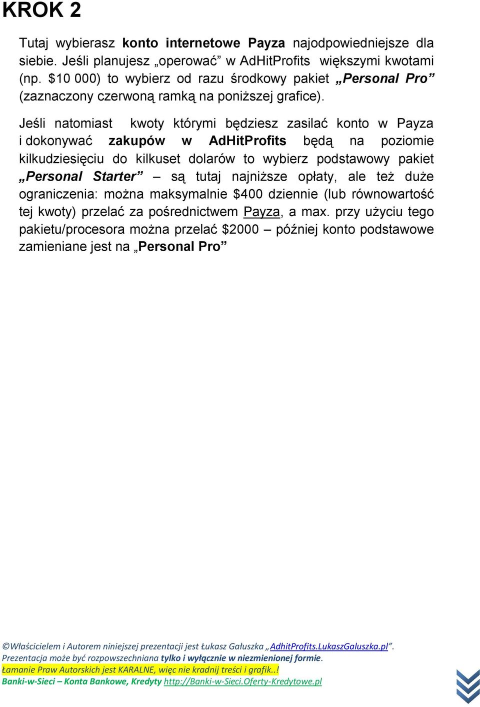 Jeśli natomiast kwoty którymi będziesz zasilać konto w Payza i dokonywać zakupów w AdHitProfits będą na poziomie kilkudziesięciu do kilkuset dolarów to wybierz podstawowy