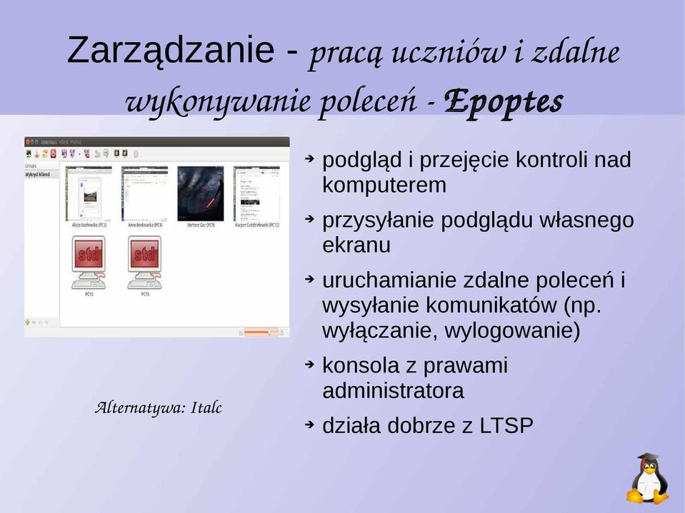 podglądu własnego ekranu uruchamianie zdalne poleceń i wysyłanie