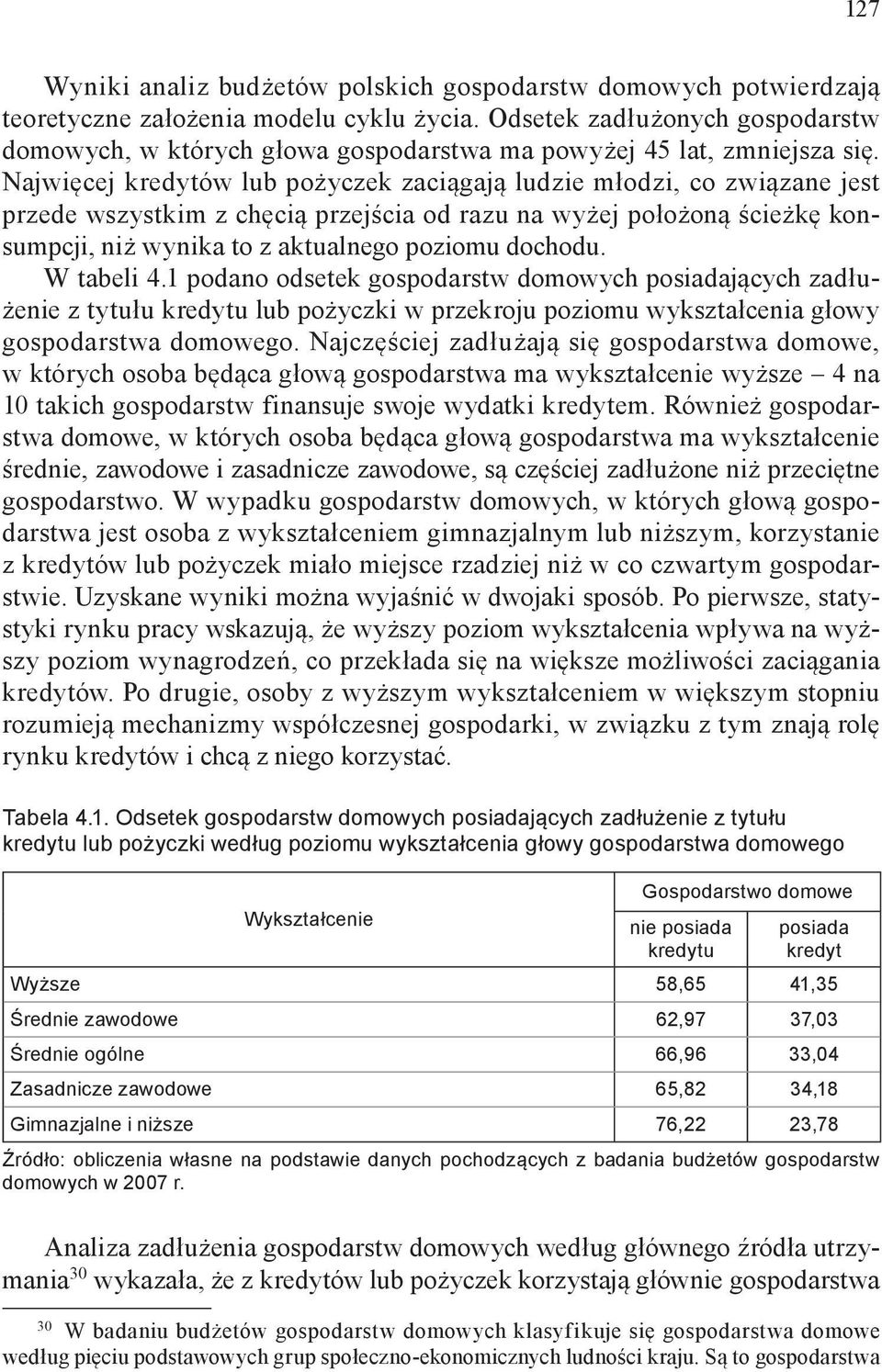 Najwięcej kredytów lub pożyczek zaciągają ludzie młodzi, co związane jest przede wszystkim z chęcią przejścia od razu na wyżej położoną ścieżkę konsumpcji, niż wynika to z aktualnego poziomu dochodu.