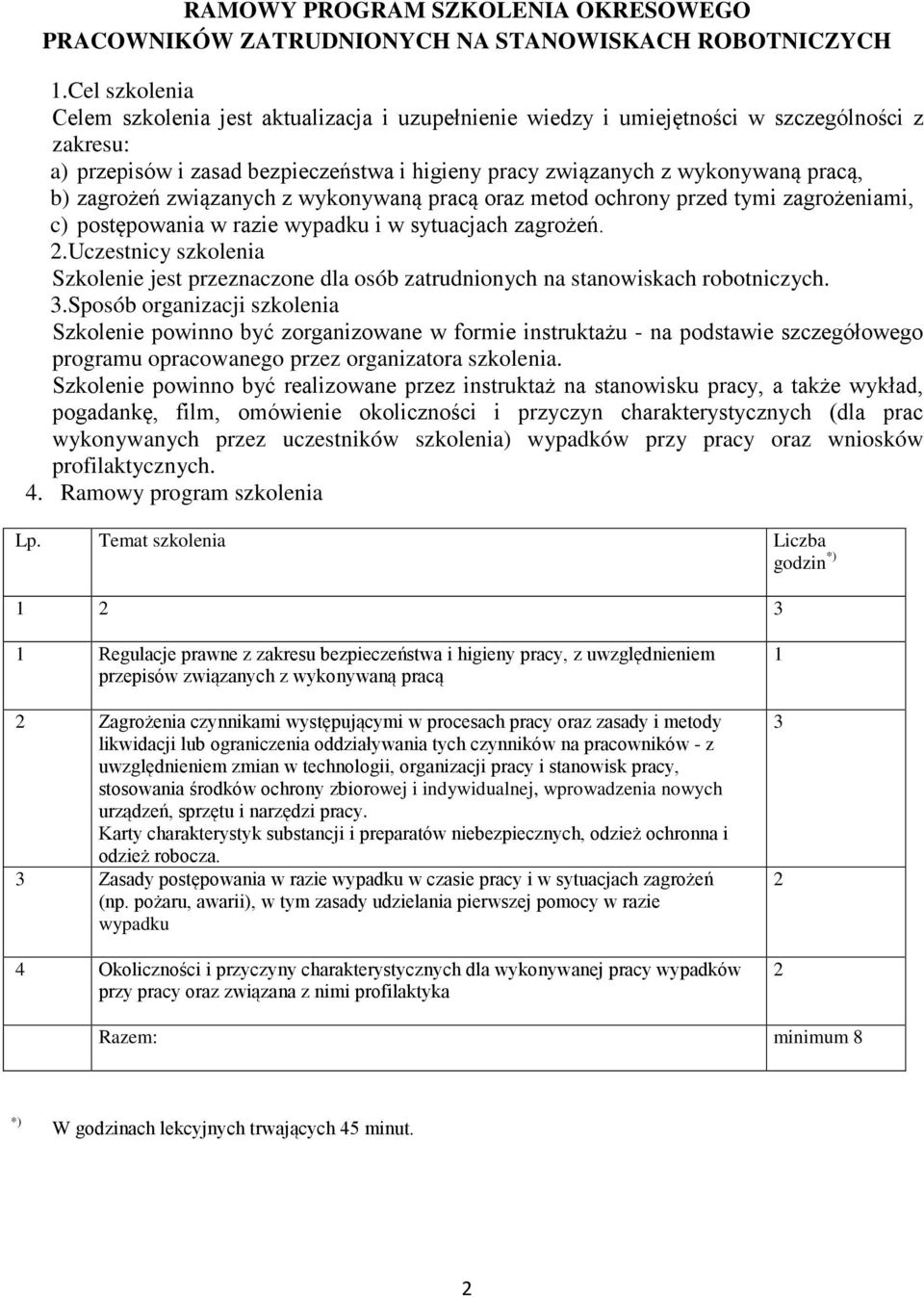 zagrożeń związanych z wykonywaną pracą oraz metod ochrony przed tymi zagrożeniami, c) postępowania w razie wypadku i w sytuacjach zagrożeń. 2.