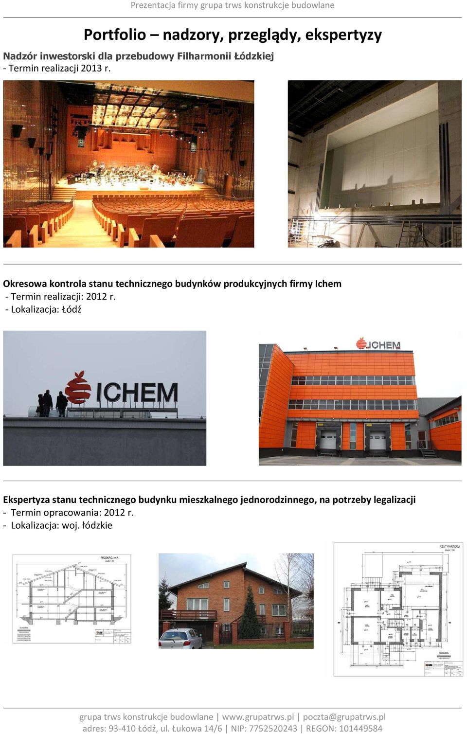 Okresowa kontrola stanu technicznego budynków produkcyjnych firmy Ichem - Termin realizacji: 2012