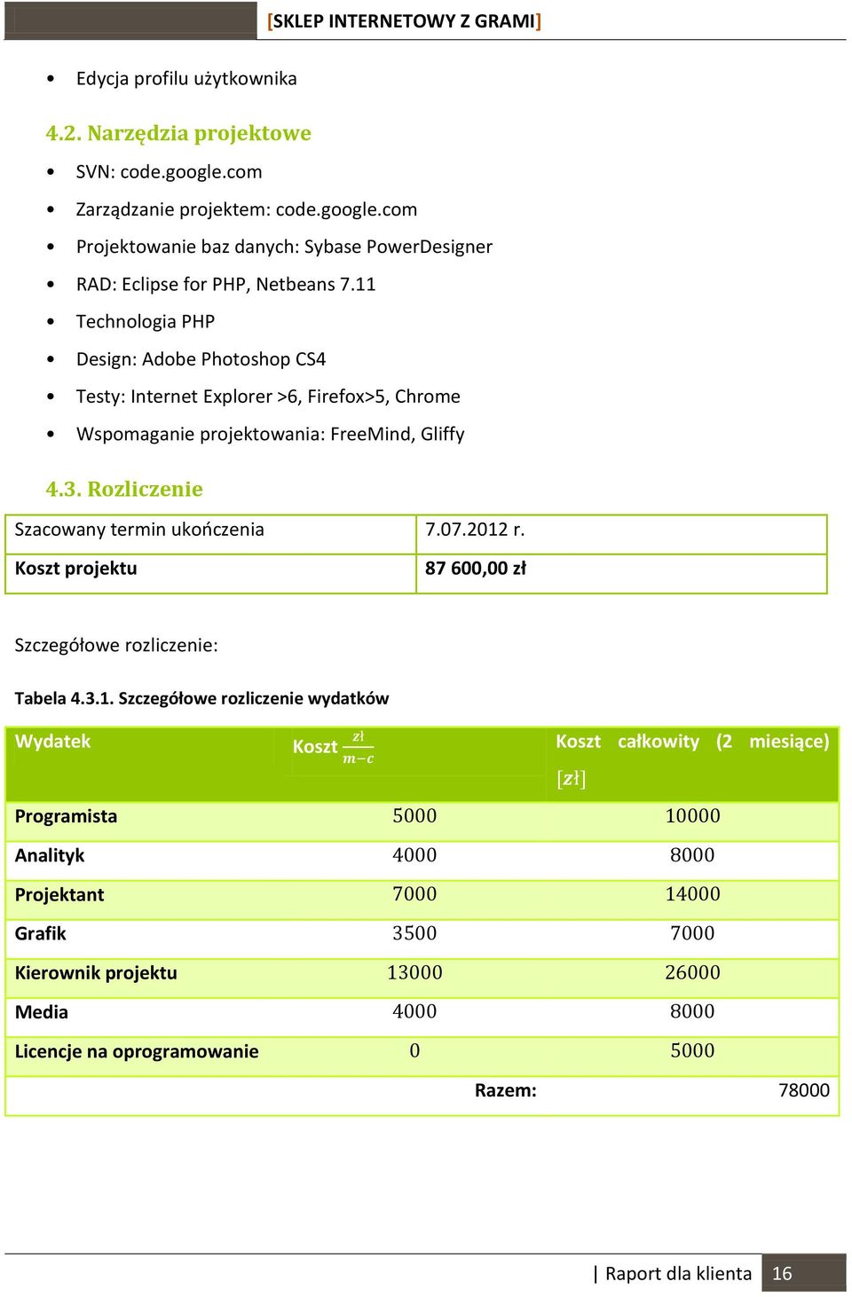 Rozliczenie Szacowany termin ukończenia 7.07.2012