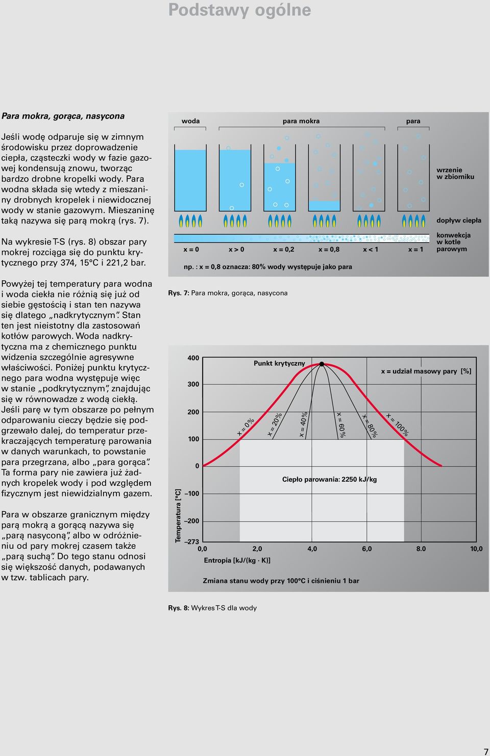 8) obszar pary mokrej rozciąga się do punktu krytycznego przy 374, 15 C i 221,2 bar. x = 0 x > 0 x = 0,2 x = 0,8 x < 1 x = 1 np.