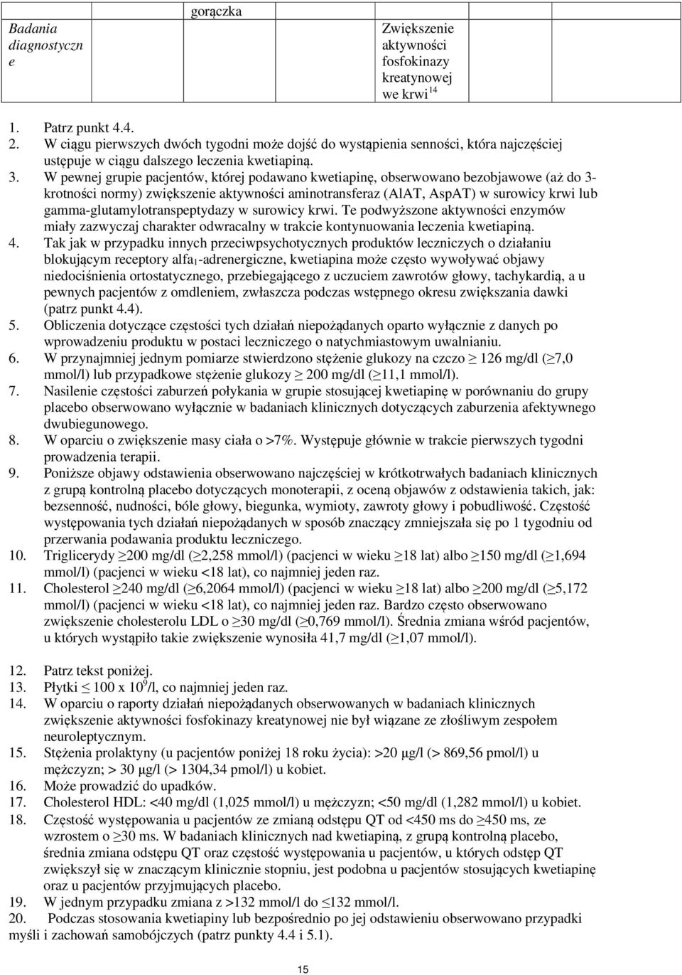 W pewnej grupie pacjentów, której podawano kwetiapinę, obserwowano bezobjawowe (aż do 3- krotności normy) zwiększenie aktywności aminotransferaz (AlAT, AspAT) w surowicy krwi lub