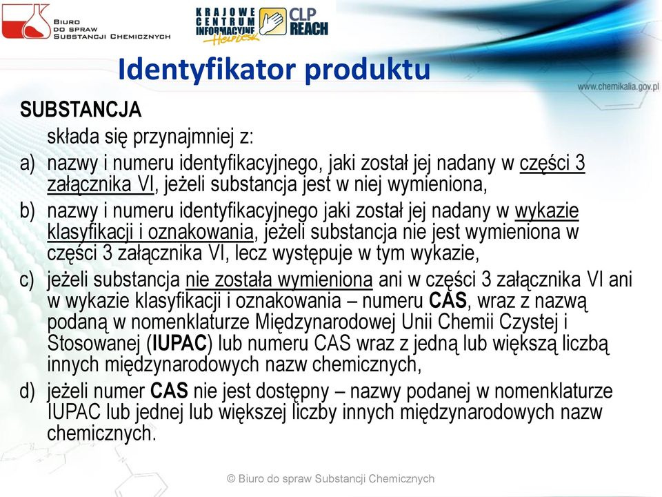 substancja nie została wymieniona ani w części 3 załącznika VI ani w wykazie klasyfikacji i oznakowania numeru CAS, wraz z nazwą podaną w nomenklaturze Międzynarodowej Unii Chemii Czystej i