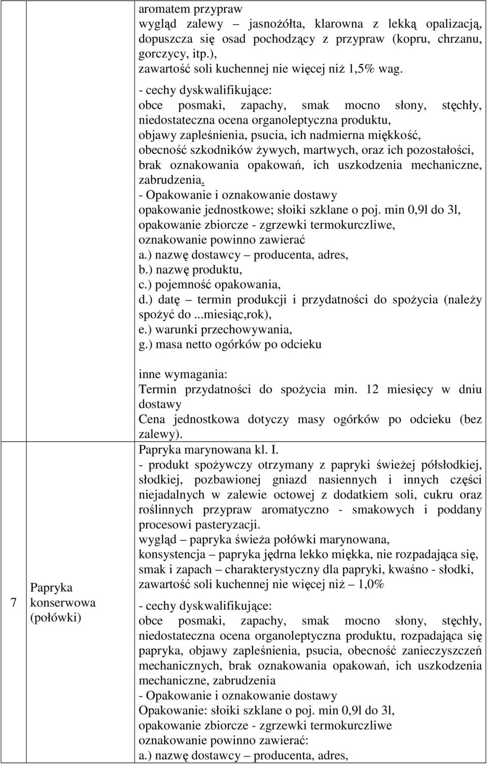 niedostateczna ocena organoleptyczna produktu, objawy zapleśnienia, psucia, ich nadmierna miękkość, obecność szkodników żywych, martwych, oraz ich pozostałości,.