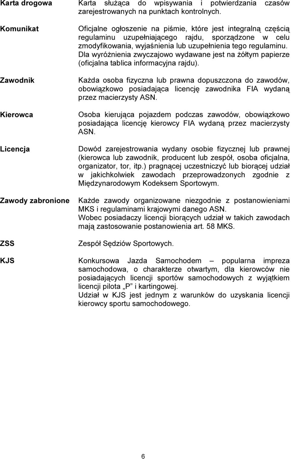 wyjaśnienia lub uzupełnienia tego regulaminu. Dla wyróżnienia zwyczajowo wydawane jest na żółtym papierze (oficjalna tablica informacyjna rajdu).