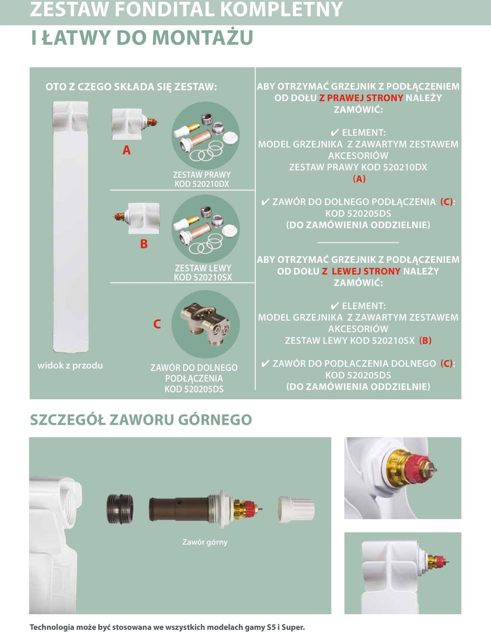 grzejnik z podłączeniem od dołu z lewej strony należy zamówić: widok z przodu C Zawór do dolnego podłączenia Kod 520205DS ELEMENT: Model grzejnika z zawartym zestawem akcesoriów Zestaw lewy