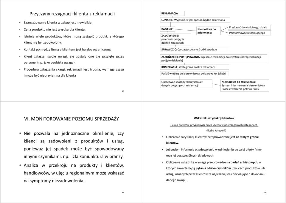 zaradczych Niemożliwa do załatwienia SPRAWDZIĆ: Czy zastosowano środki zaradcze Przekazać do właściwego działu Poinformować reklamującego Klient zgłaszał swoje uwagi, ale zostały one źle przyjęte