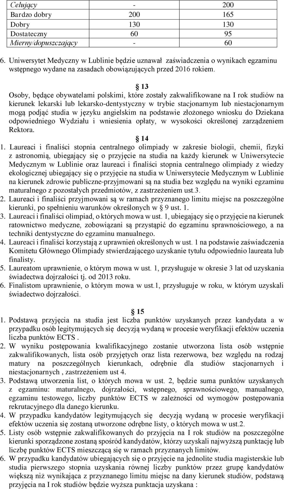 13 Osoby, będące obywatelami polskimi, które zostały zakwalifikowane na I rok studiów na kierunek lekarski lub lekarsko-dentystyczny w trybie stacjonarnym lub niestacjonarnym mogą podjąć studia w