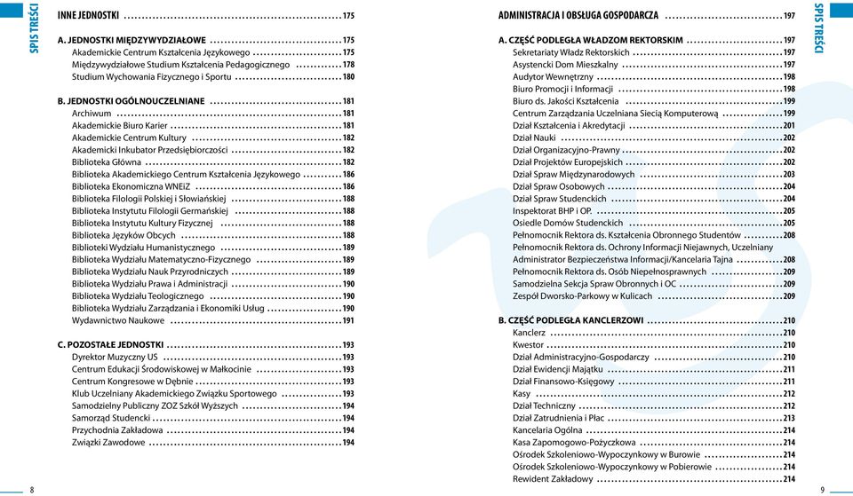 JEDNOSTKI OGÓLNOUCZELNIANE..................................... 181 Archiwum............................................................... 181 Akademickie Biuro Karier.