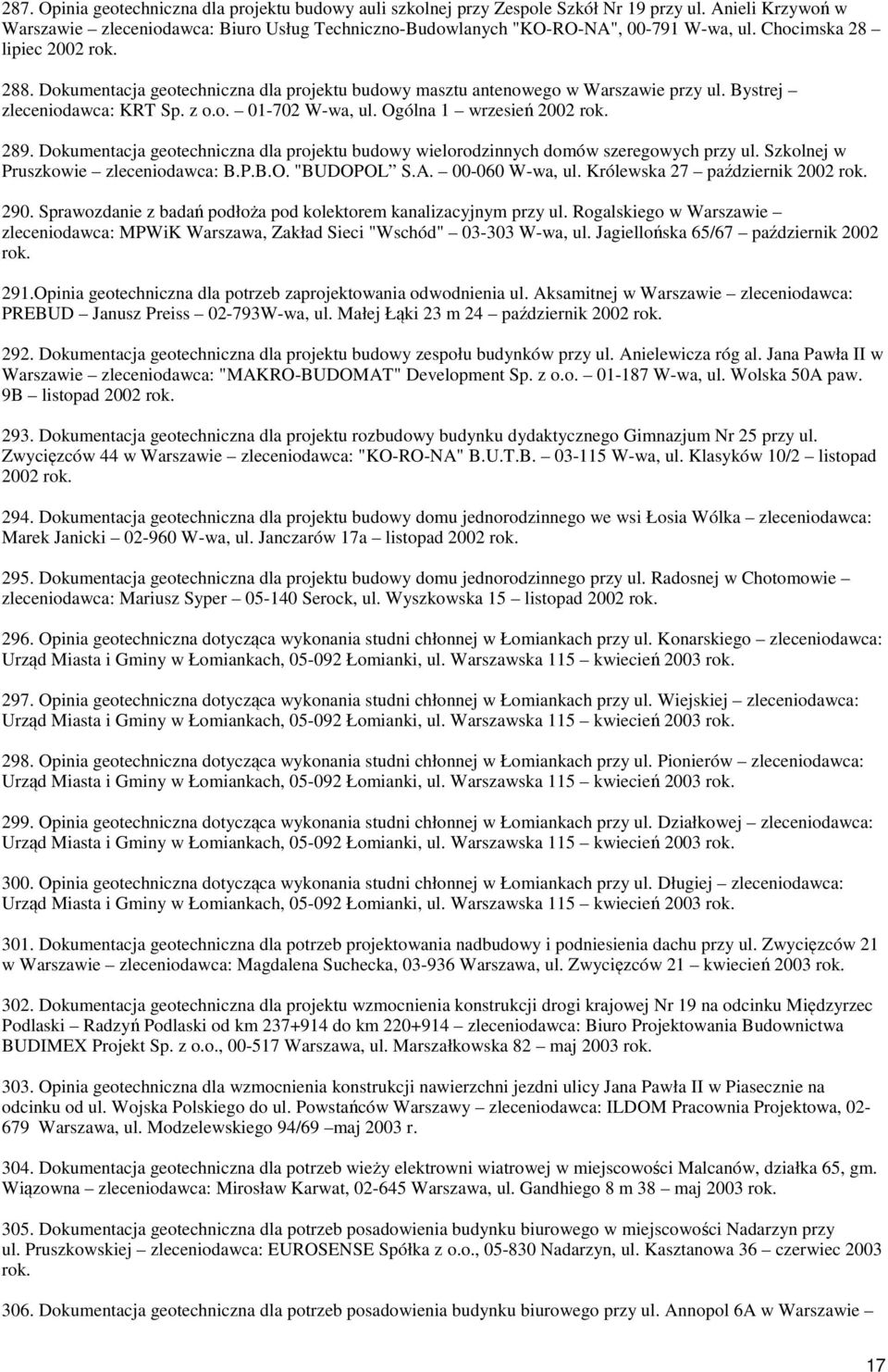 Dokumentacja geotechniczna dla projektu budowy wielorodzinnych domów szeregowych przy ul. Szkolnej w Pruszkowie zleceniodawca: B.P.B.O. "BUDOPOL S.A. 00-060 W-wa, ul.