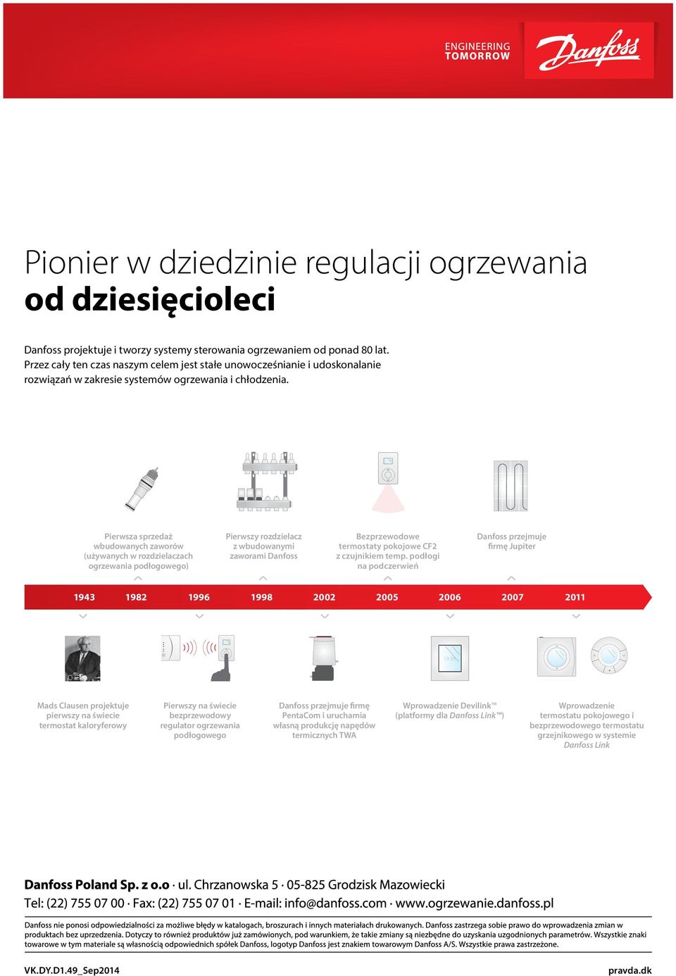 Pierwsza sprzedaż wbudowanych zaworów (używanych w rozdzielaczach ogrzewania podłogowego) Pierwszy rozdzielacz z wbudowanymi zaworami Danfoss Bezprzewodowe termostaty pokojowe CF2 z czujnikiem temp.