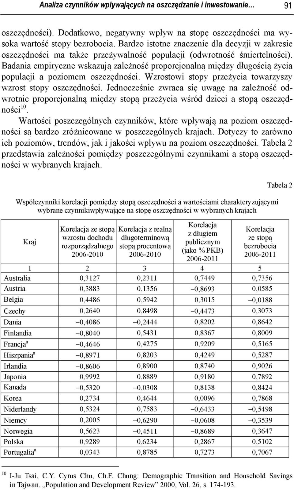 Badania empiryczne wskazują zależność proporcjonalną między długością życia populacji a poziomem oszczędności. Wzrostowi stopy przeżycia towarzyszy wzrost stopy oszczędności.