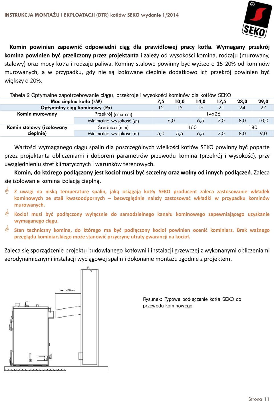 Kominy stalowe powinny być wyższe o 15-20% od kominów murowanych, a w przypadku, gdy nie są izolowane cieplnie dodatkowo ich przekrój powinien być większy o 20%.