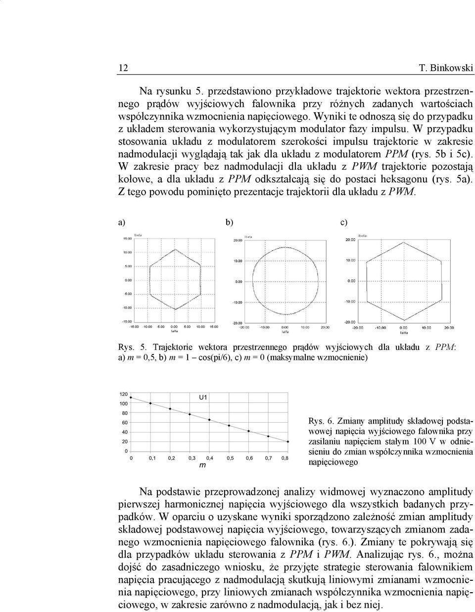 W przypadku stosowania układu z modulatorem szerokości impulsu trajektorie w zakresie nadmodulacji wyglądają tak jak dla układu z modulatorem PPM (rys. 5b i 5c).