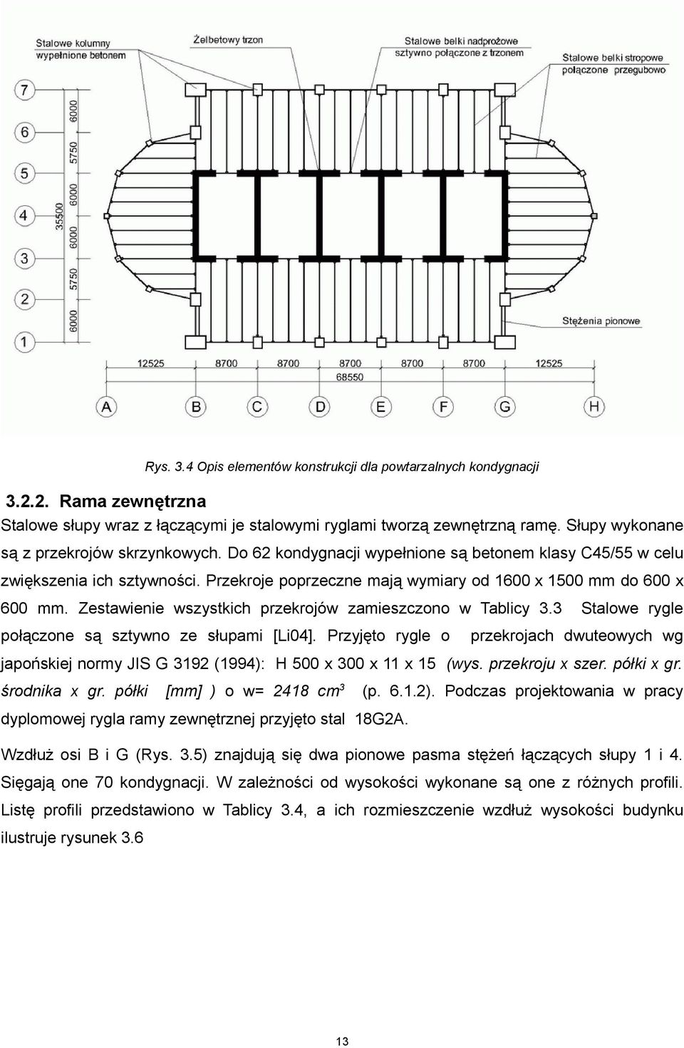 Zestawienie wszystkich przekrojów zamieszczono w Tablicy 3.3 połączone są sztywno ze słupami [Li04].