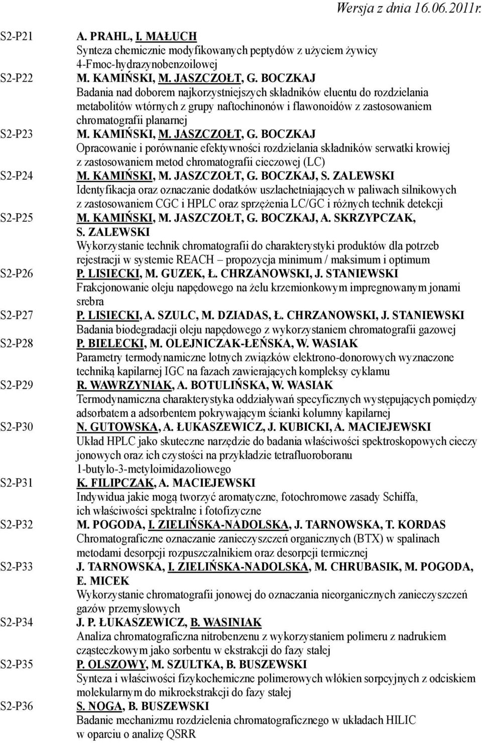 BOCZKAJ Badania nad doborem najkorzystniejszych składników eluentu do rozdzielania metabolitów wtórnych z grupy naftochinonów i flawonoidów z zastosowaniem chromatografii planarnej M. KAMIŃSKI, M.