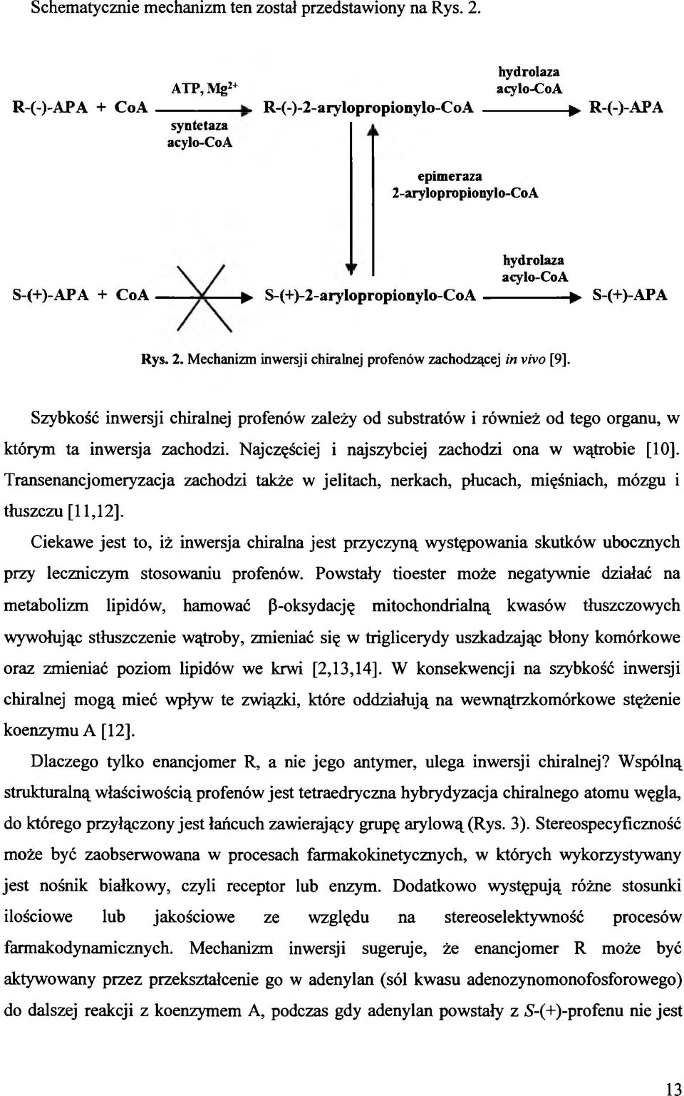 hydrolaza acylo-coa ^ S-(+)-2-aryIopropionyIo-CoA---------------^ S-(+)-APA Rys. 2. Mechanizm inwersji chiralnej profenów zachodzącej in vivo [9].