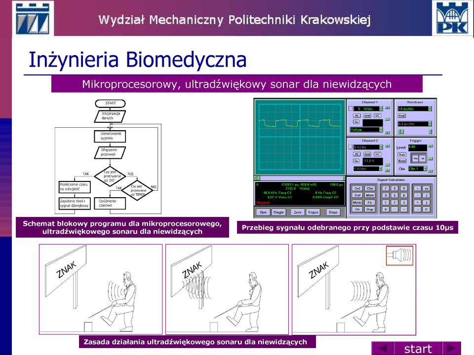 ultradźwiękowego sonaru dla niewidzących Przebieg sygnału odebranego