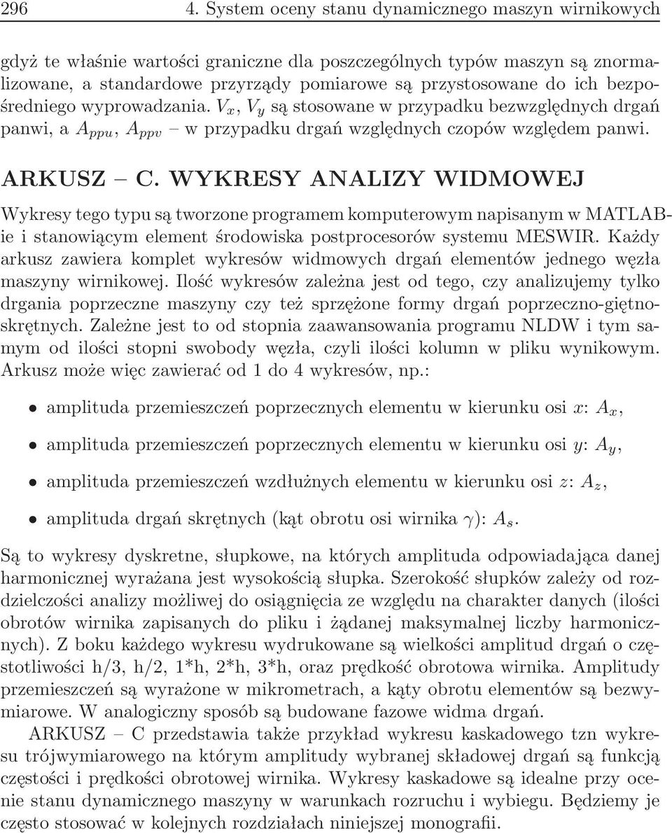 bezpośredniego wyprowadzania. V x, V y są stosowane w przypadku bezwzględnych drgań panwi, a A ppu, A ppv w przypadku drgań względnych czopów względem panwi. ARKUSZ C.