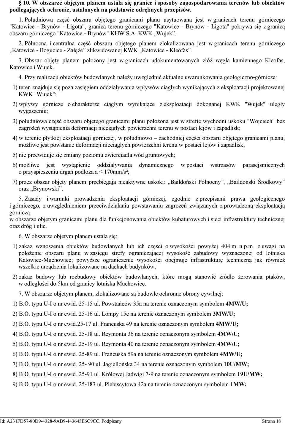 granicą obszaru górniczego "Katowice - Brynów" KHW S.A. KWK Wujek. 2.