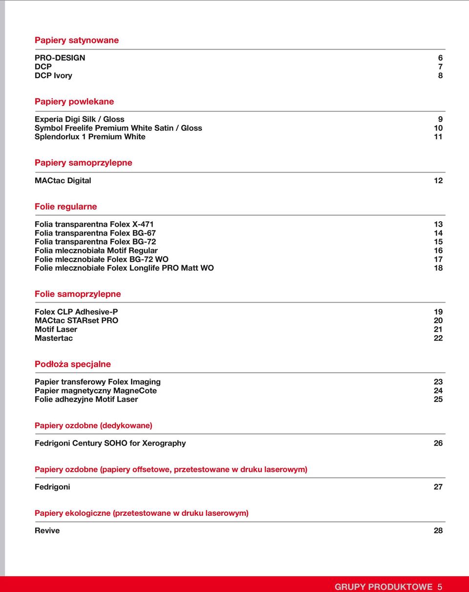 BG-72 WO 17 Folie mlecznobiałe Folex Longlife PRO Matt WO 18 Folie samoprzylepne Folex CLP Adhesive-P 19 MACtac STARset PRO 20 Motif Laser 21 Mastertac 22 Podłoża specjalne Papier transferowy Folex