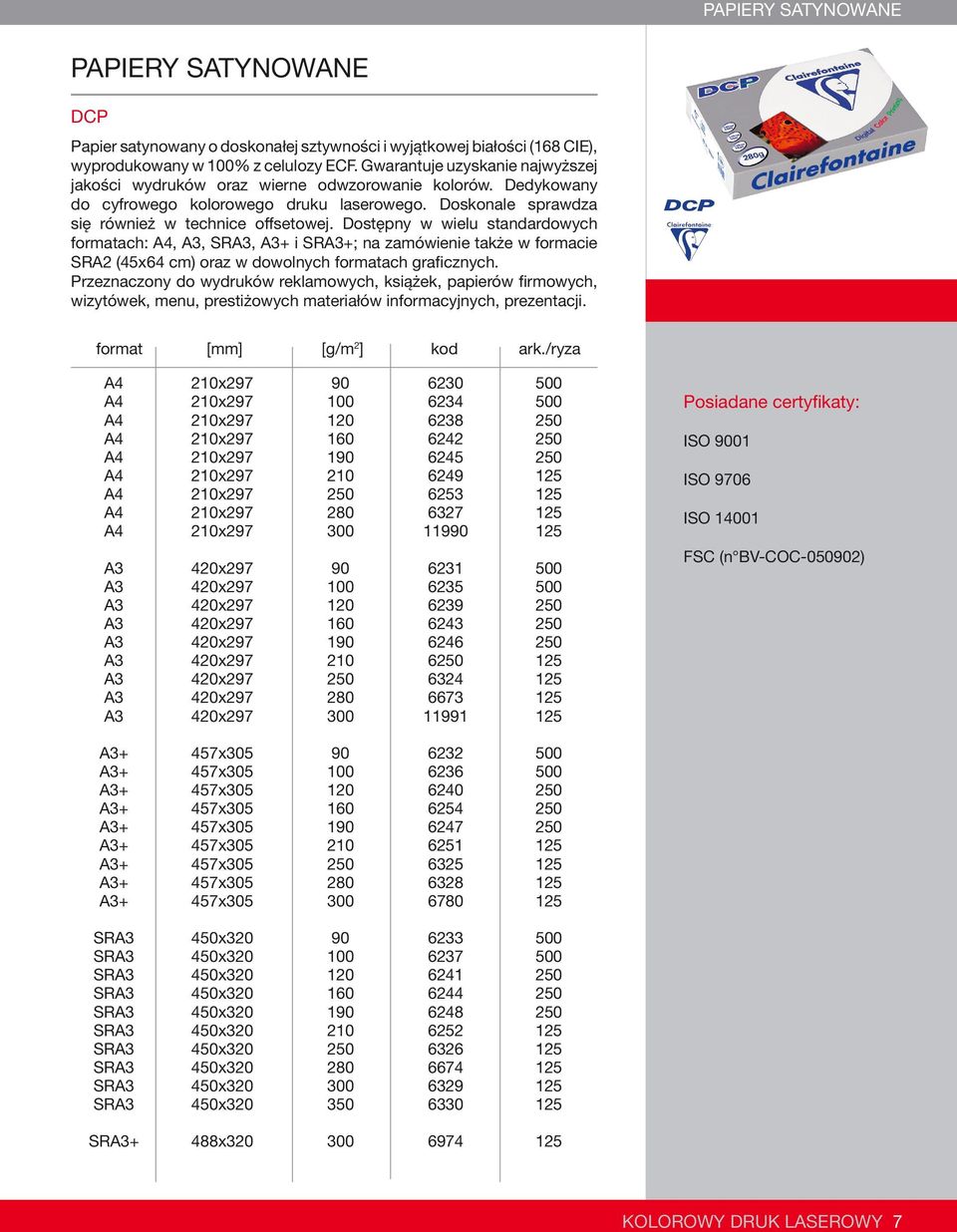 Dostępny w wielu standardowych formatach: A4, A3, SRA3, A3+ i SRA3+; na zamówienie także w formacie SRA2 (45x64 cm) oraz w dowolnych formatach graficznych.