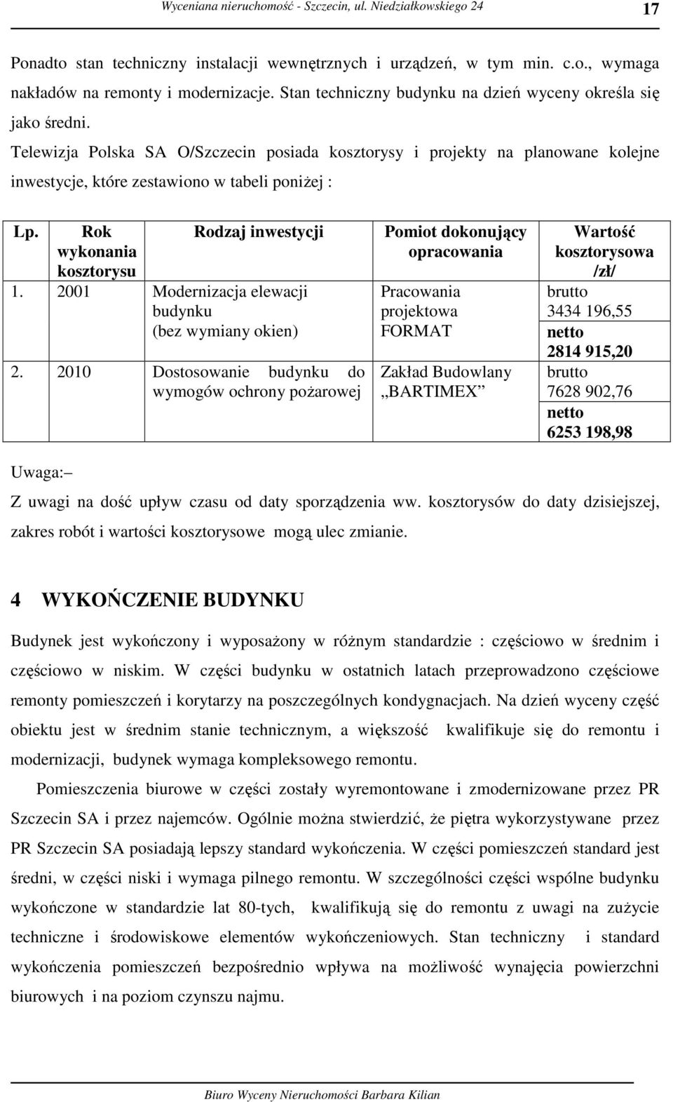 2001 Modernizacja elewacji budynku (bez wymiany okien) 2.