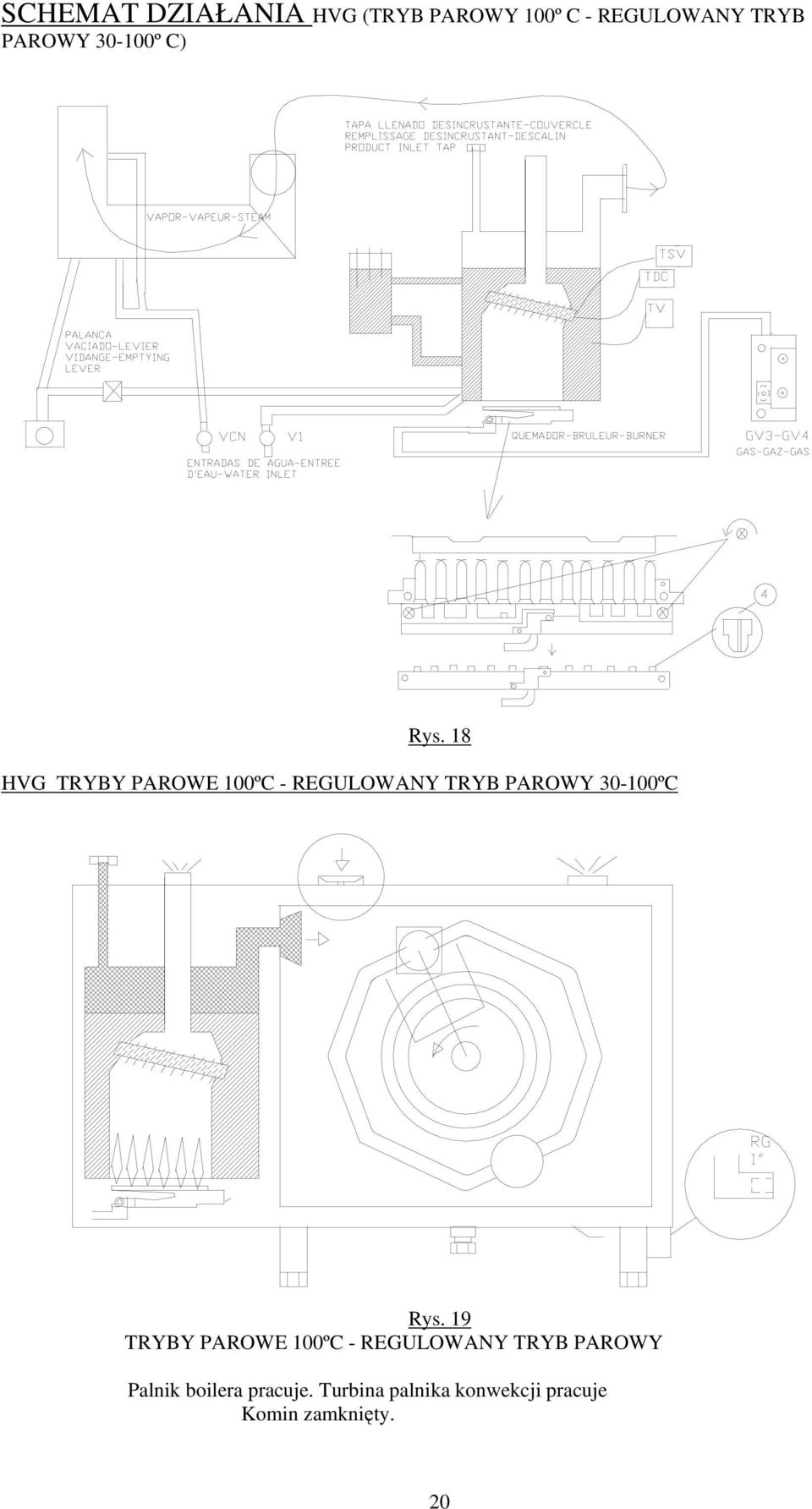 18 HVG TRYBY PAROWE 100ºC - REGULOWANY TRYB PAROWY 30-100ºC Rys.