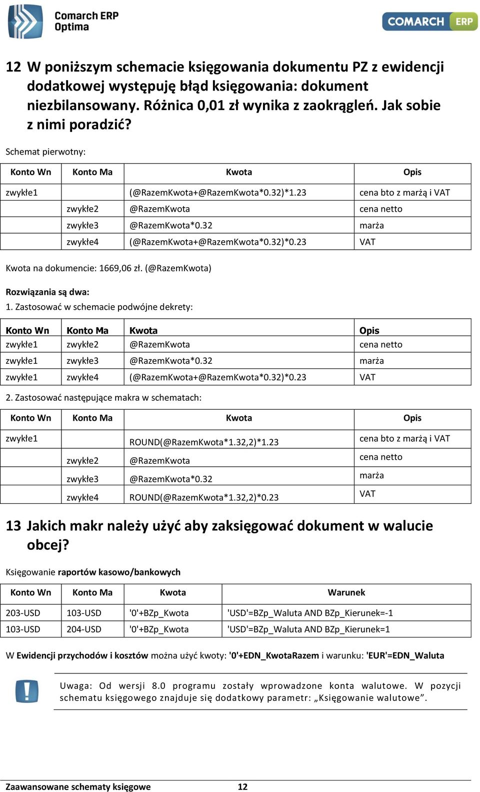 32 marża zwykłe4 (@RazemKwota+@RazemKwota*0.32)*0.23 VAT Kwota na dokumencie: 1669,06 zł. (@RazemKwota) Rozwiązania są dwa: 1.