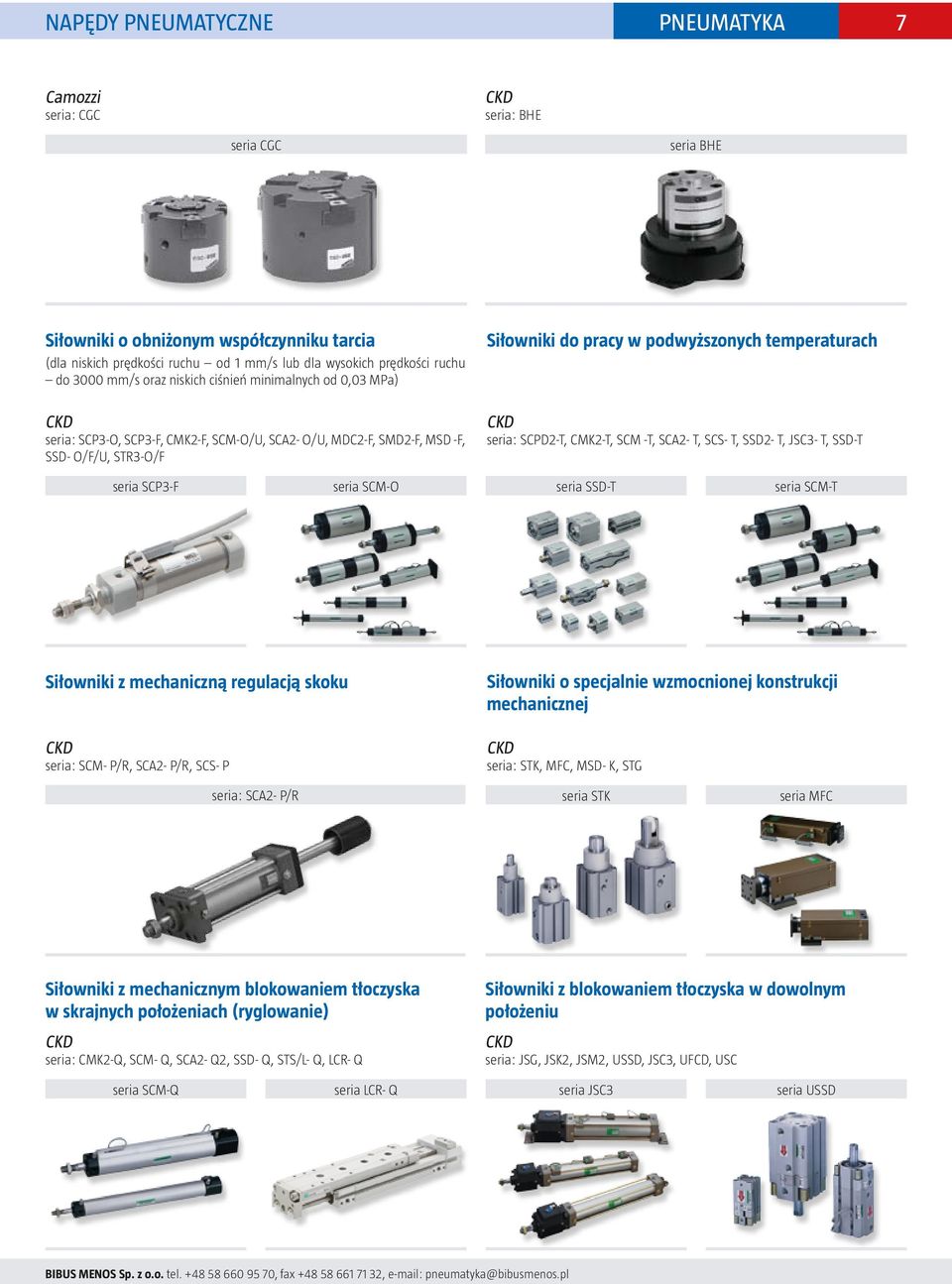 seria: SCPD2-T, CMK2-T, SCM -T, SCA2- T, SCS- T, SSD2- T, JSC3- T, SSD-T seria SCP3-F seria SCM-O seria SSD-T seria SCM-T Siłowniki z mechaniczną regulacją skoku seria: SCM- P/R, SCA2- P/R, SCS- P