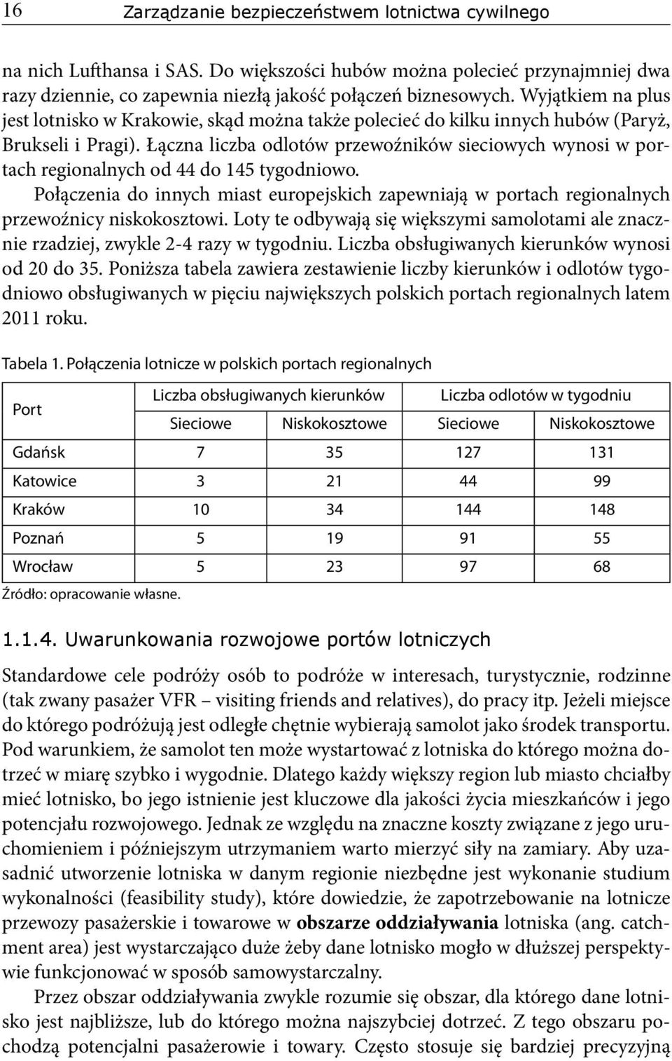 Łączna liczba odlotów przewoźników sieciowych wynosi w portach regionalnych od 44 do 145 tygodniowo.