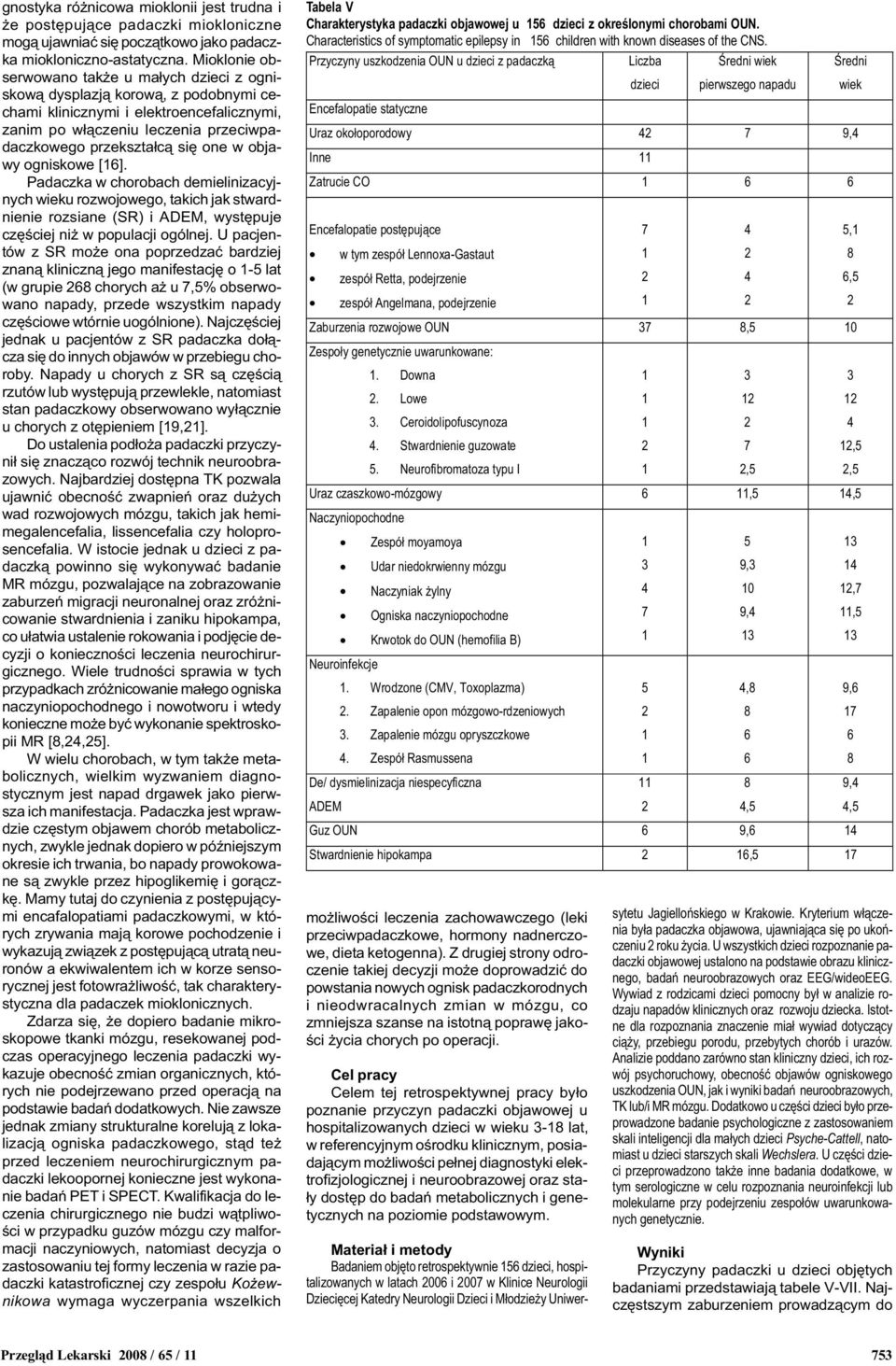 w objawy ogniskowe []. Padaczka w chorobach demielinizacyjnych wieku rozwojowego, takich jak stwardnienie rozsiane (SR) i ADEM, wystêpuje czêœciej ni w populacji ogólnej.