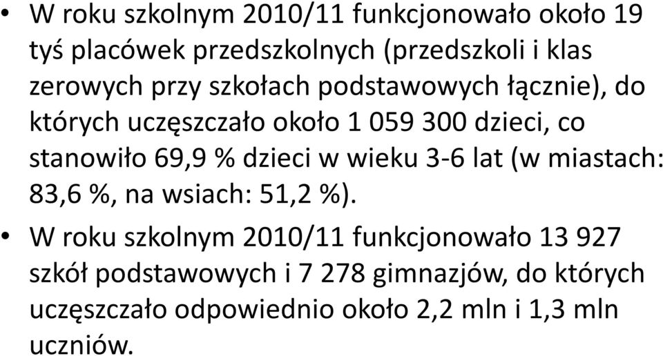 dzieci w wieku 3-6 lat (w miastach: 83,6 %, na wsiach: 51,2 %).